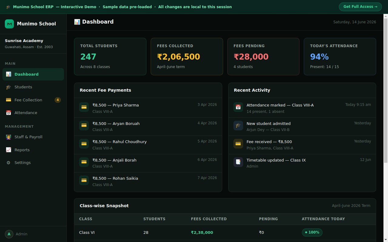 Munimo School ERP demo