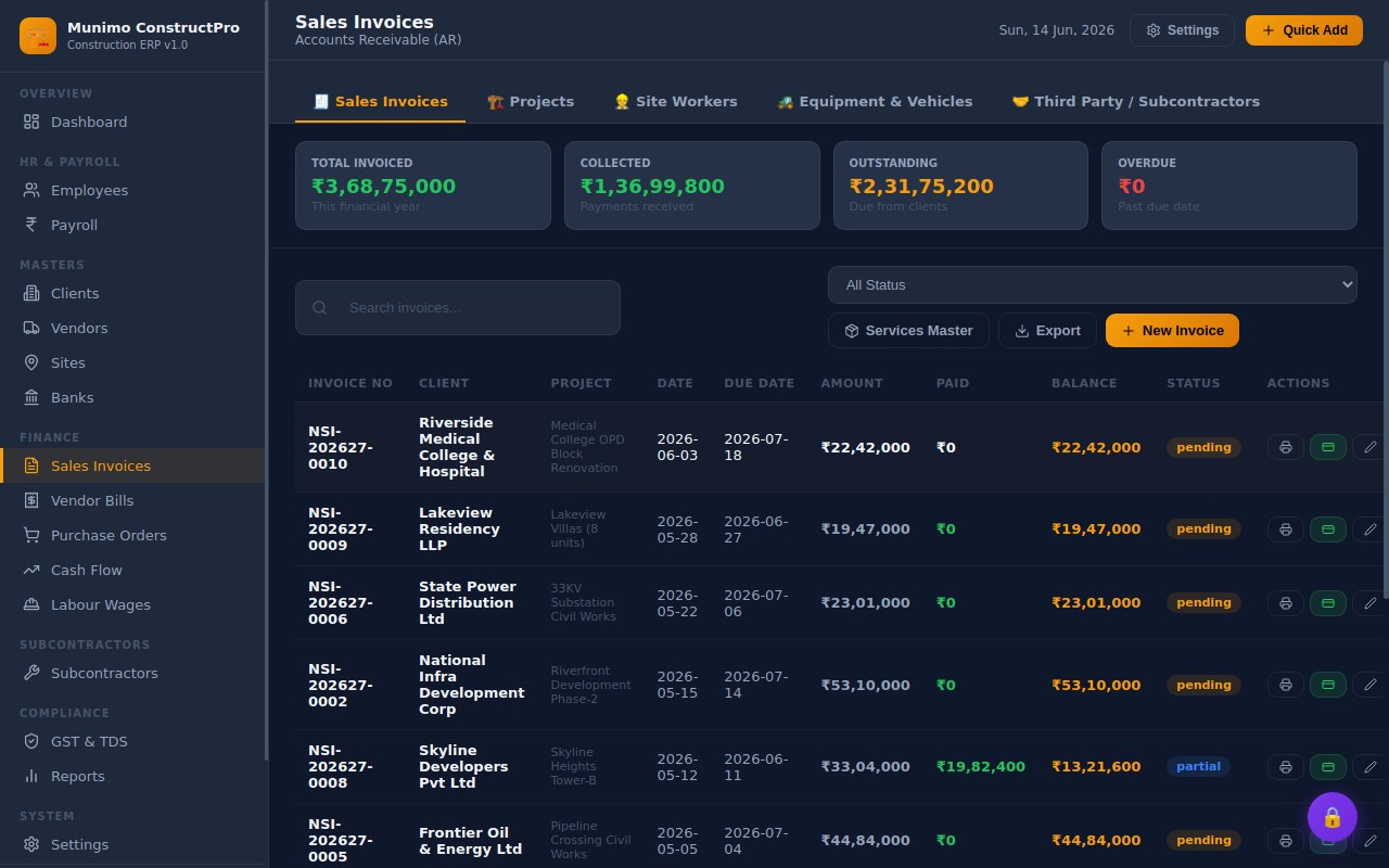 Sales invoices module with GST billing
