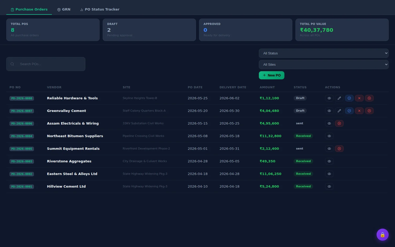 Purchase orders and vendor bills